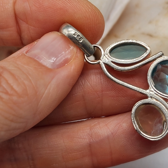Silver 925 Pendant Blue Topaz /Natural Rutilated Quartz - Picture 3 of 7
